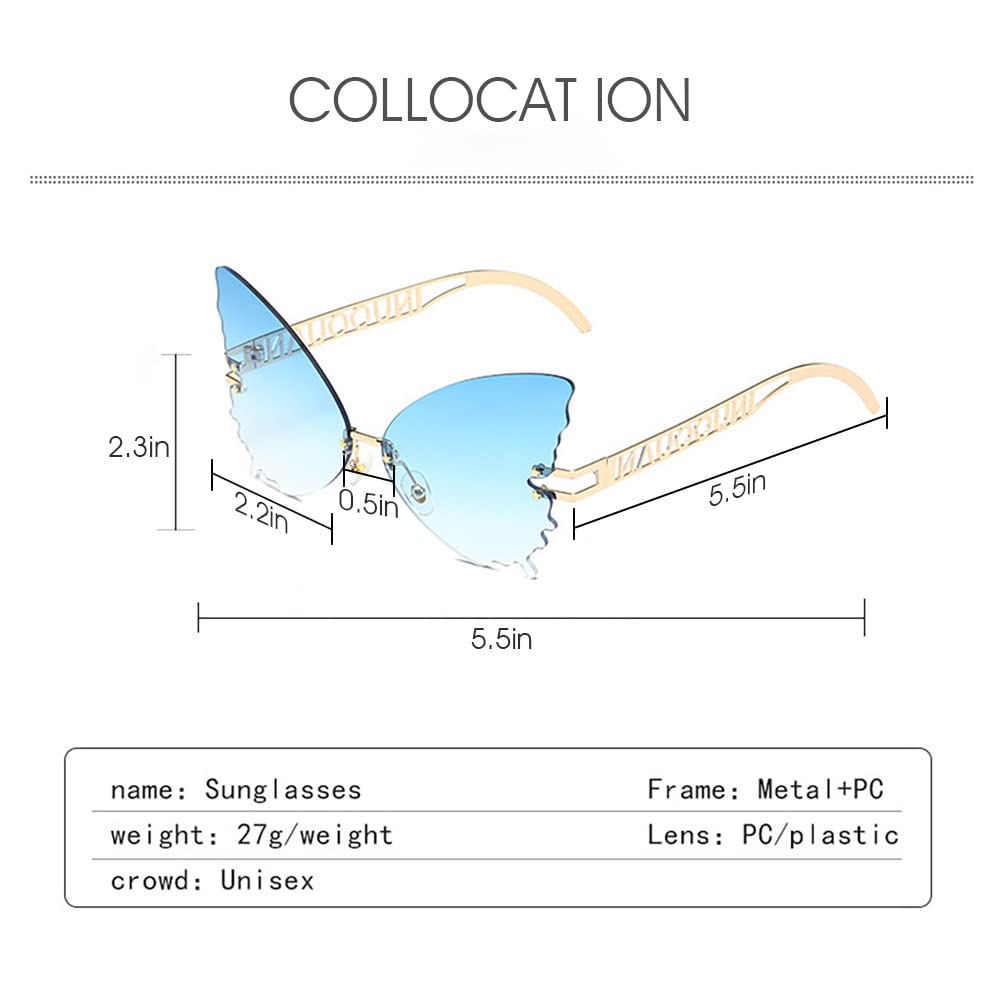 GUSTAVE Butterfly Sunglasses for Women with 58 mm Gradient UV400 Lens and Golden Temples