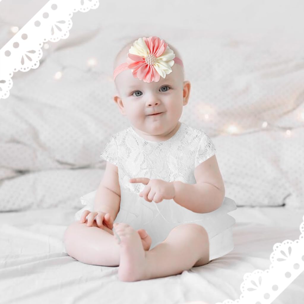 SNOWIE SOFT® Baby Girls Lace Infant Clothes for Newborn Photography Flower Princess Headband and Bow Lace Dress Kit for Infant Girls Newborn Photography Props Newborn Infant Baby Girls Shower Gift