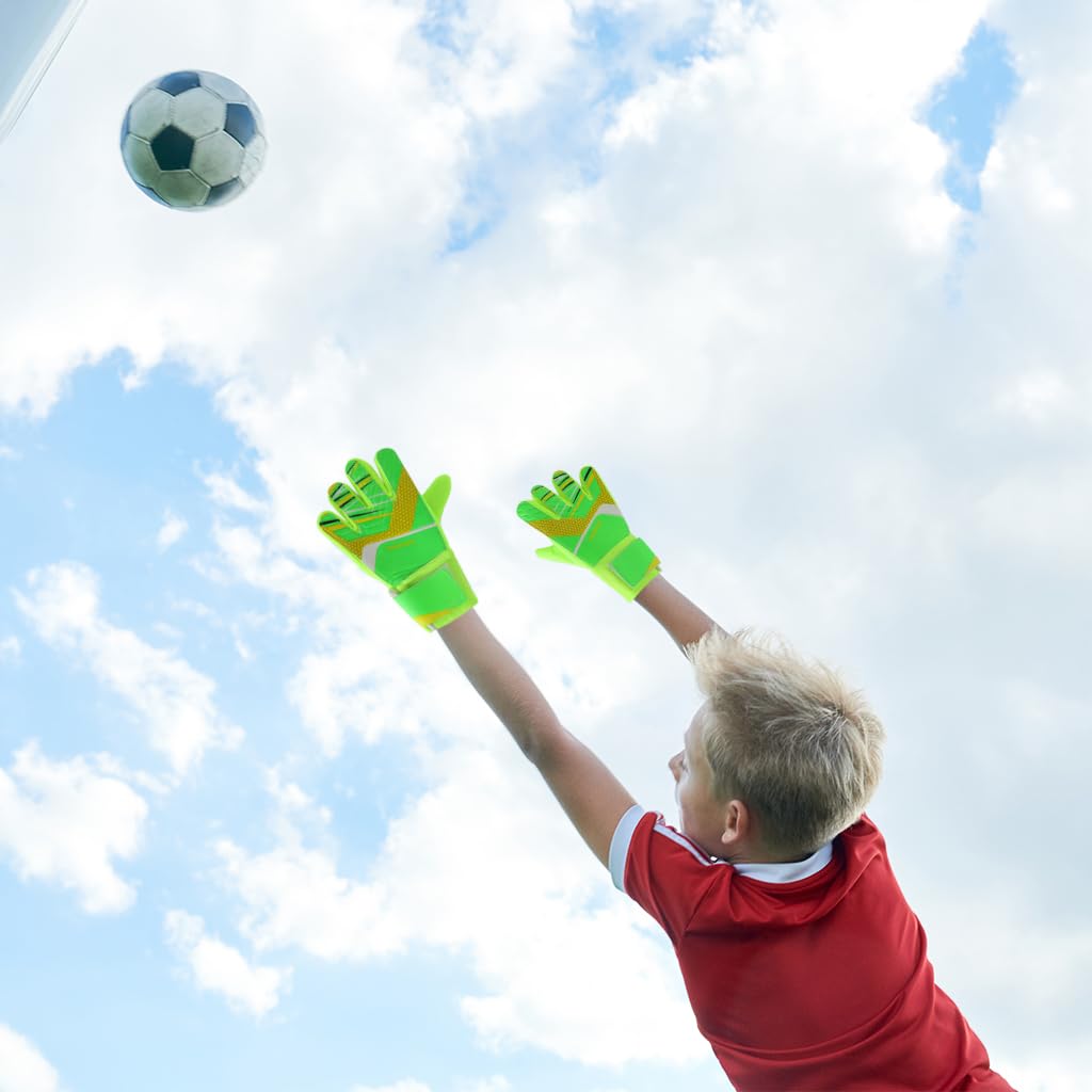 Proberos Football Goalkeeper Gloves for Kids with Latex Palm Grip & Adjustable Strap | Green Size 8