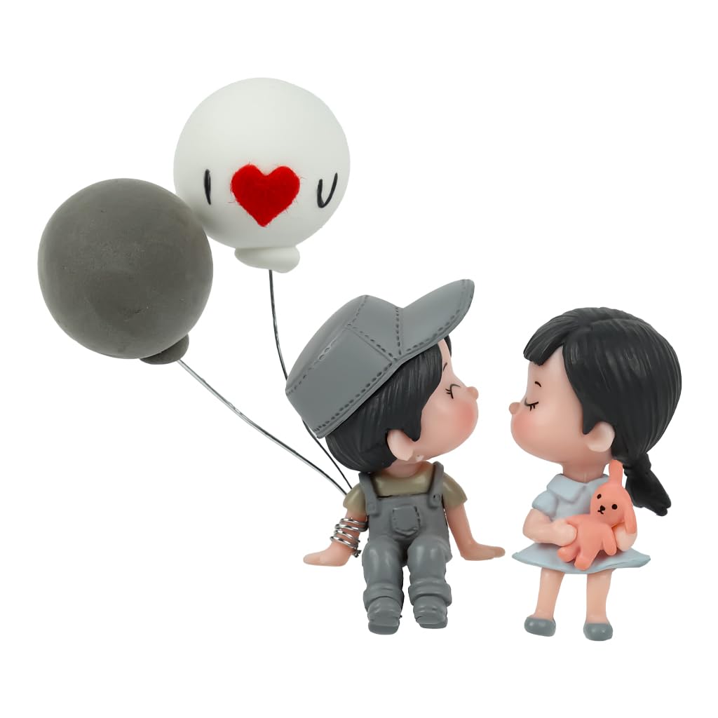 ZIBUYU Car Ornament for Dashboard and Mirror with Adhesive Base 9x5x3cm Resin Couple Figurine | Grey Romantic Décor Gift