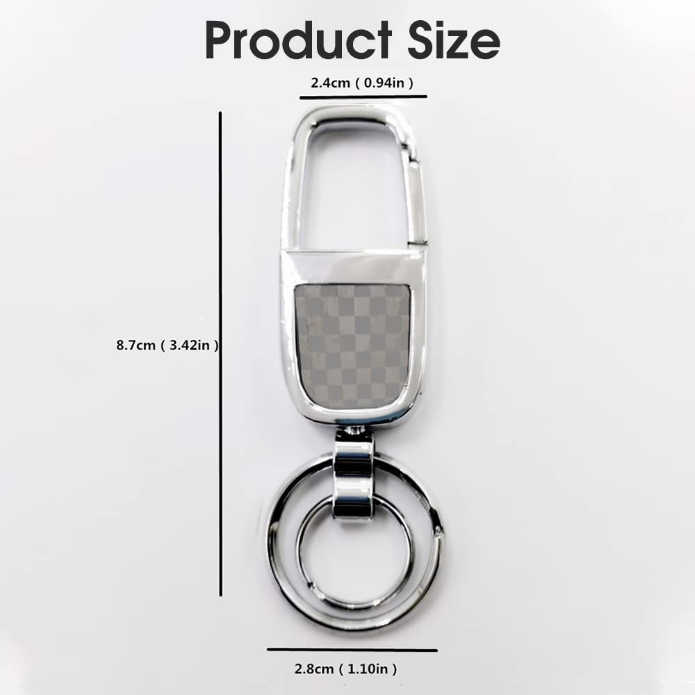 GUSTAVE Key Ring for Car and Bike with LED Light and Double Spring Buckle | Silver 3.42×0.94 in