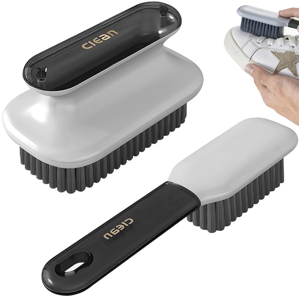 Supvox Clothes Cleaning Brush Set for Shoes and Laundry with Easy Grip ABS Handle | 2 Pack Grey