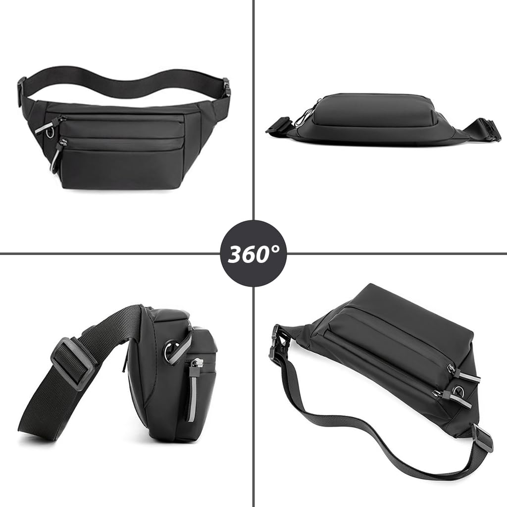 GUSTAVE Waist Bag for Travel and Outdoor Use with 3 Compartments 11x6x2 in | Waterproof Nylon