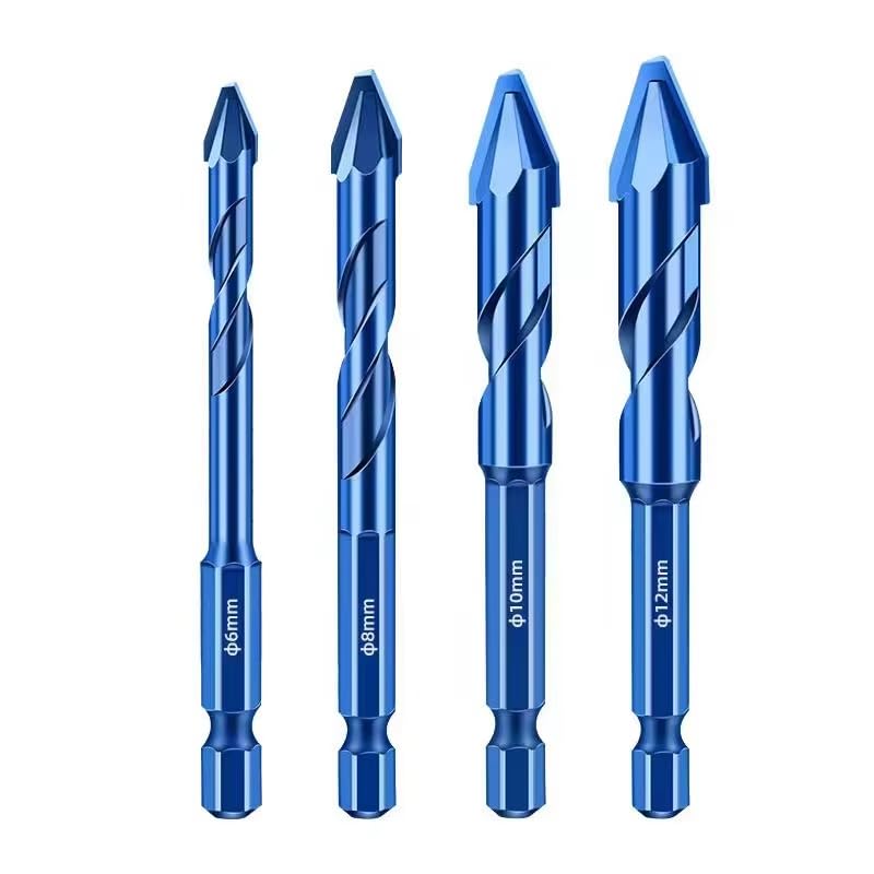 Serplex® 4PCS Head Eccentric Drill 6mm 8mm 10mm 12mm Set of 4 Carbide-Tipped Crooked Drill bit Masonry Drill Bit Sets forConcrete/Walls/Tiles/Glass/Hard Plastic/Cement/Granite, etc
