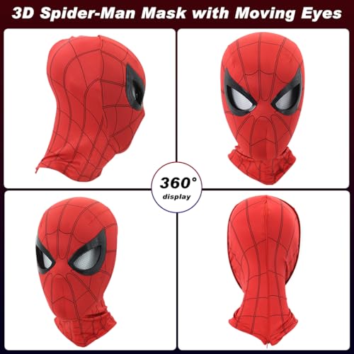 FANCYKU® 3D Spide Mask with Moving Eyes Jaw Motion Activated Blinking Eyelid Head Cover Cosplay Costumes for Adult Kids Halloween Masquerade Red 3 PCS