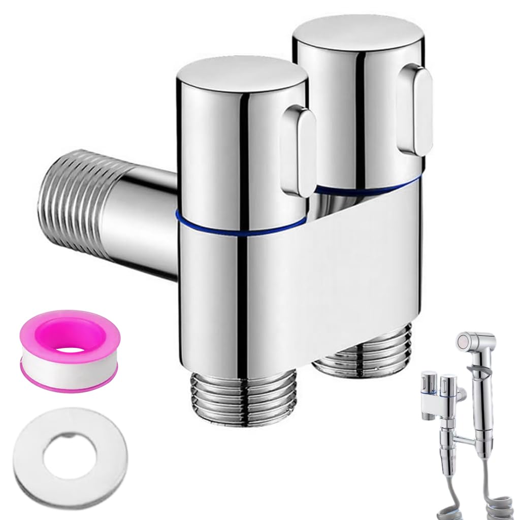 Supvox® One In Two Out Water System Control Valve Bathroom Faucet Installation Accessories Bidet Installation Connector Universal Bathroom Water System Control Valve with Separate Control Switch