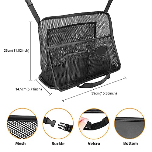 STHIRA® Easy Car Storage Mesh Pouch Between Seats,Car Storage Mesh Bag With Multi Compartments for Daily Essentials, Quick Release Buckle Installation, Polyester Material, Reinforced Stitching