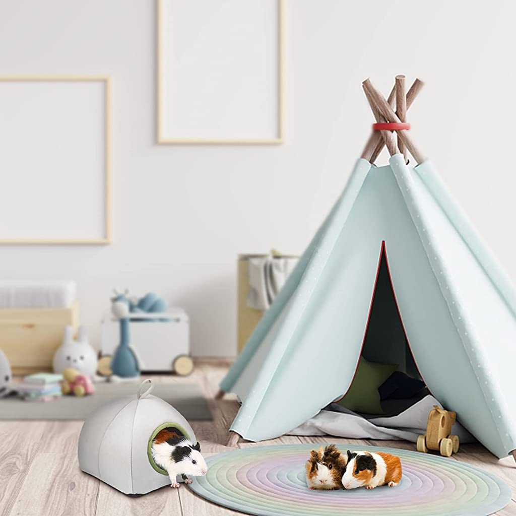 Qpets Winter Cave House for Small Pets with Plush Bed and Roof | Cozy Washable Hideout