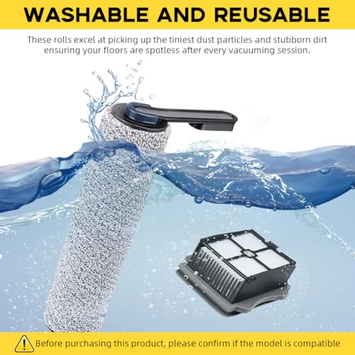 HASTHIP® Replacement Brush Roll HEPA Filters for Tineco Wet Dry Vacuum Includes 12PCS Soft Microfiber Use Roll and 4PCS Filters for S3 F3 S5 3.0 2.0 2.0slim