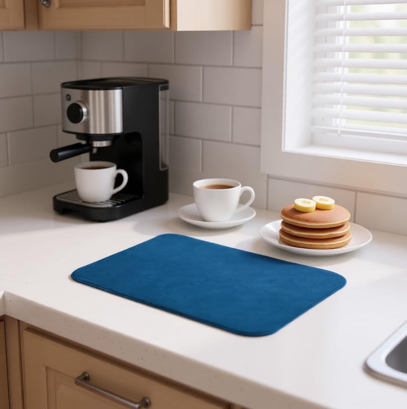 ZIBUYU Dish Drying Mat for Kitchen Counter with Non Slip Reversible Design 16x18 in | Super Absorbent Microfiber Quick Dry Pad