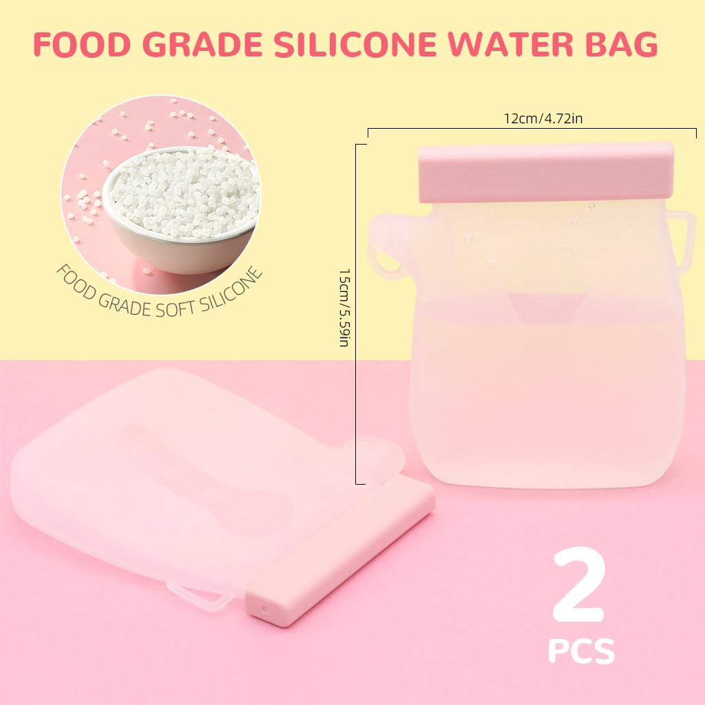 SNOWIE SOFT® 2Pcs Silicone Water Bag Food Grade Breastmilk Bag for Fridge Easy Pour Baby Milk Bag with Nozzle Leakproof Travel Food Container Fruit Puree Bag Pet Water Bag