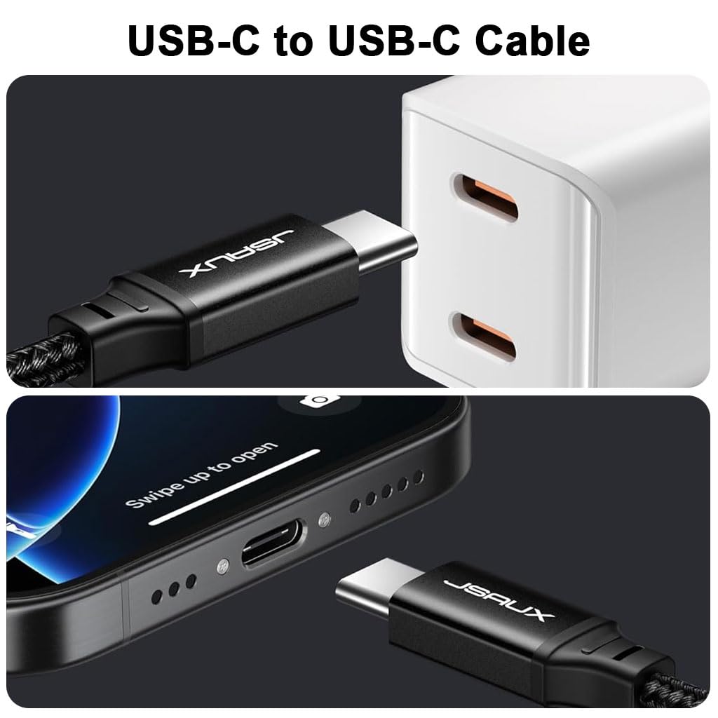 JSAUX Type C Cable for Fast Charging with 100W 5A Power and 6.6ft Nylon Braided Design | 480Mbps Data Transfer