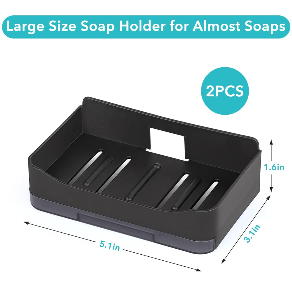 Supvox 2Pcs Bath Soap Holder Self Adhesive Bath Soap Drainage Box with Removable Water Tray Multi Purpose Bath Soap Holder with Side Hooks Bathroom Organizer with Self Adhesive Patches & Hooks