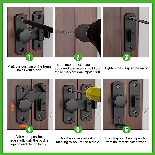 HASTHIP® Barn Door Lock Hardware, 90 Degree Heavy Duty Gate Latches Flip Latch Safety Door Bolt Latch Lock, Sliding Door Latch Lock Suitable for Garden, Bathroom, Outdoor, Garage, Window (Black)