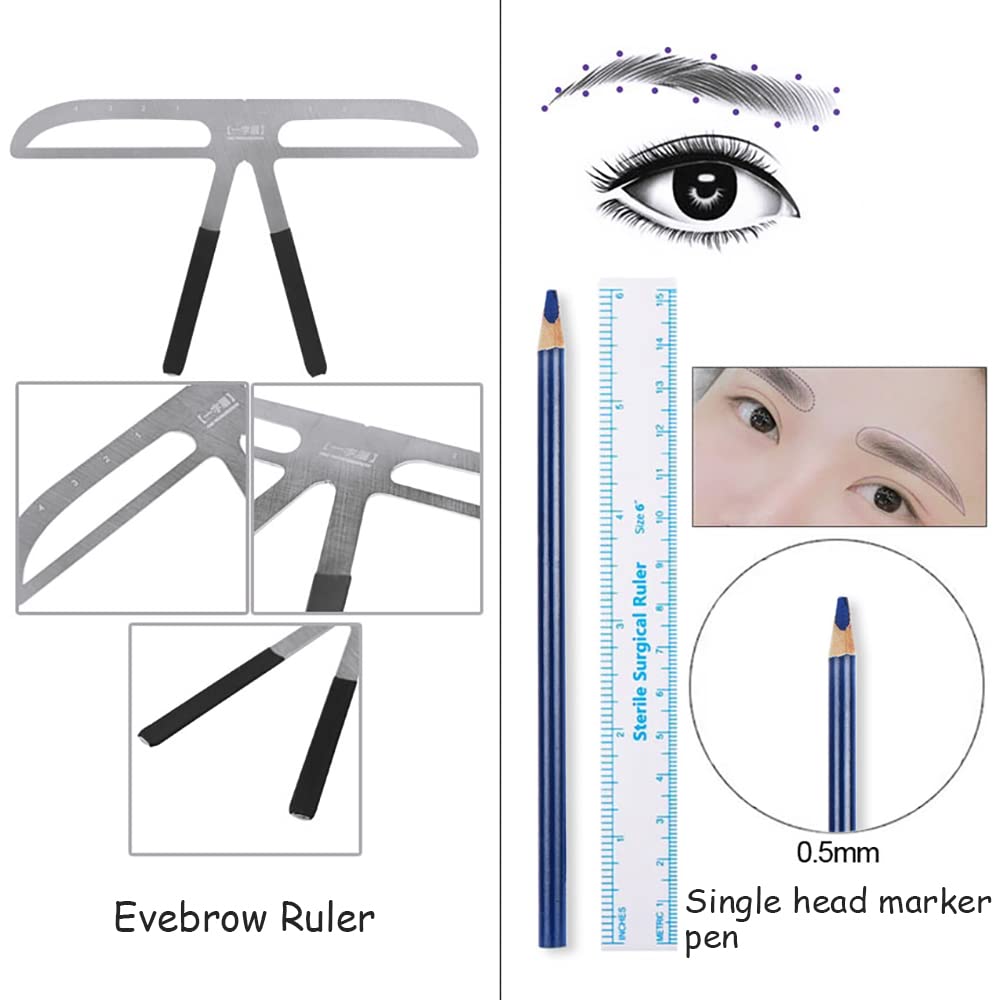MAYCREATE Microblading Eyebrow Kit with 10 Needles and Anti Slip Pen | Dark Brown Ink for Beginners