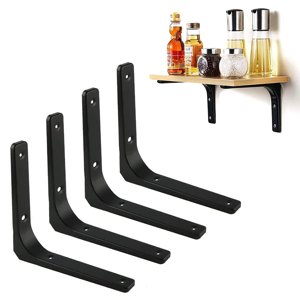 HASTHIP® 4PCS Shelf Bracket, 4 x 4 Inch L Shape Heavy Duty Shelf Support Bracket, Wall Floating Shelf Bracket for for DIY Open Wood Shelving (not Include Screws)