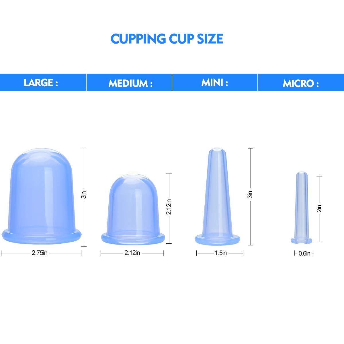 MAYCREATE Silicone Vacuum Cupping Cups Massage Set Family Cupping Therapy Set for Cellulite Neck Face Body Manual Massage Suction Cups(Set of 4) (Blue)