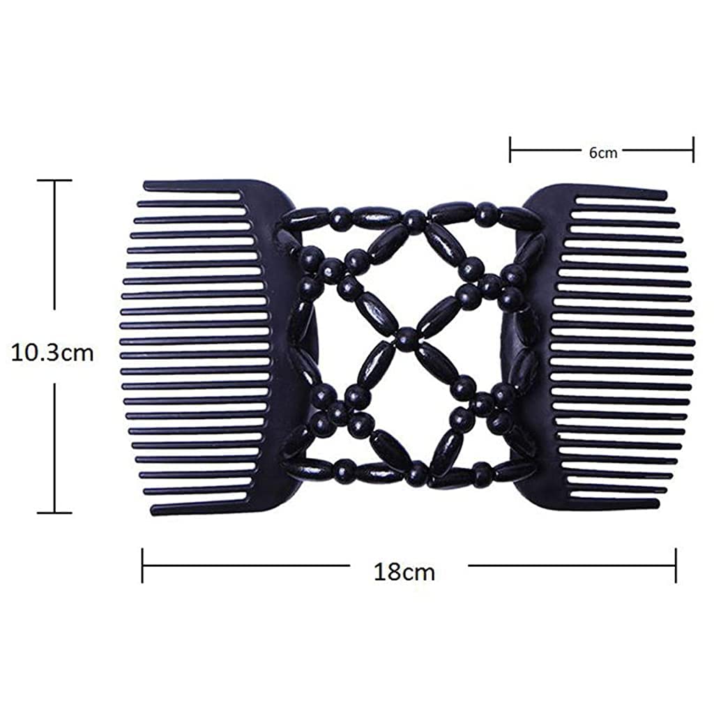 ZIBUYU Hair Comb for Quick Updos with Stretchy Beaded Clip and Black Plastic & Wood Design