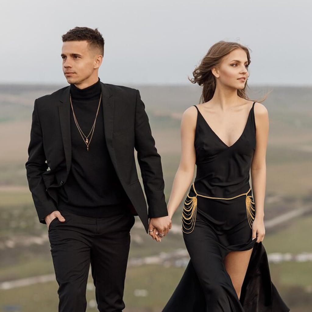 SANNIDHI Body Chain for Women with Adjustable Layered Tassel Design in Gold | Fashion Jewelry