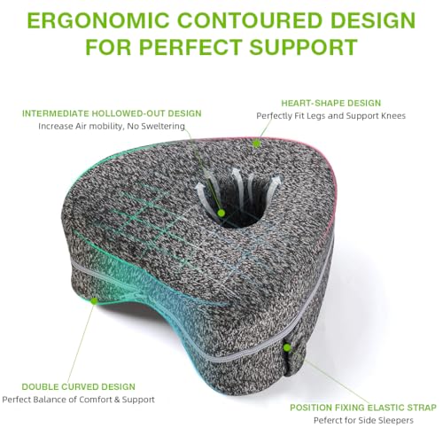 HASTHIP® Knee Pillow for Side Sleep Leg Sleeping Sciatica Pain Relief Sleeper Cushion with Washable Cover Elastic Strap Knee Pain Gray 3PCS