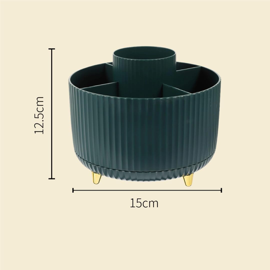 Zibuyu Makeup Brush Organizer for Desk and Vanity featuring 360 Degree Rotating 5 Compartments 15x15x12cm Green