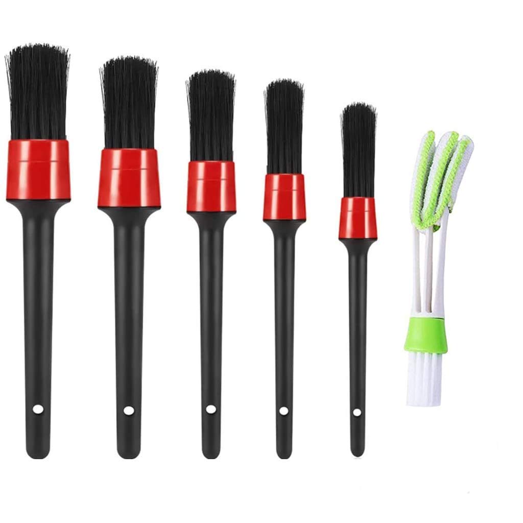 STHIRA  Car Cleaning Brush, 6pcs Auto Detailing Brush Set with Soft Boar Hair, Car Cleaning Accessories for Cleaning Air Vents, Emblems, Leather, Wheels, Engine, Interior (Black 6PCS Cleaning Set)