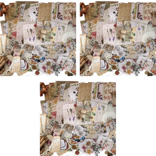 HASTHIP® 780PCS Sheets Vintage Journaling Supplies Scrapbook Paper Kit Aesthetic Floral Elements Washi Tape Stickers Material Papers PET for Junk Journals Planner Retro Craft