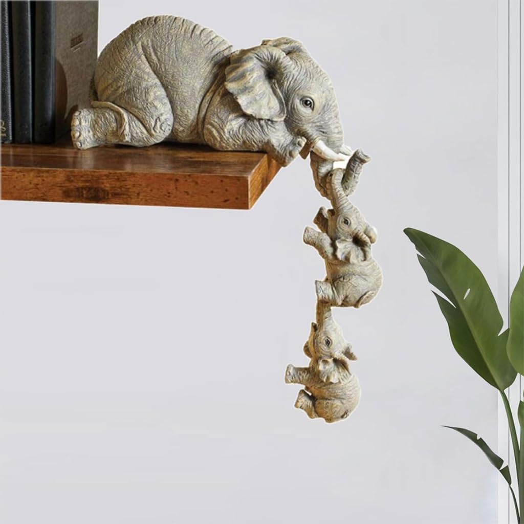 HASTHIP Elephant Sitter Decor Set for Home or Office featuring Hanging Edge Resin Figurines