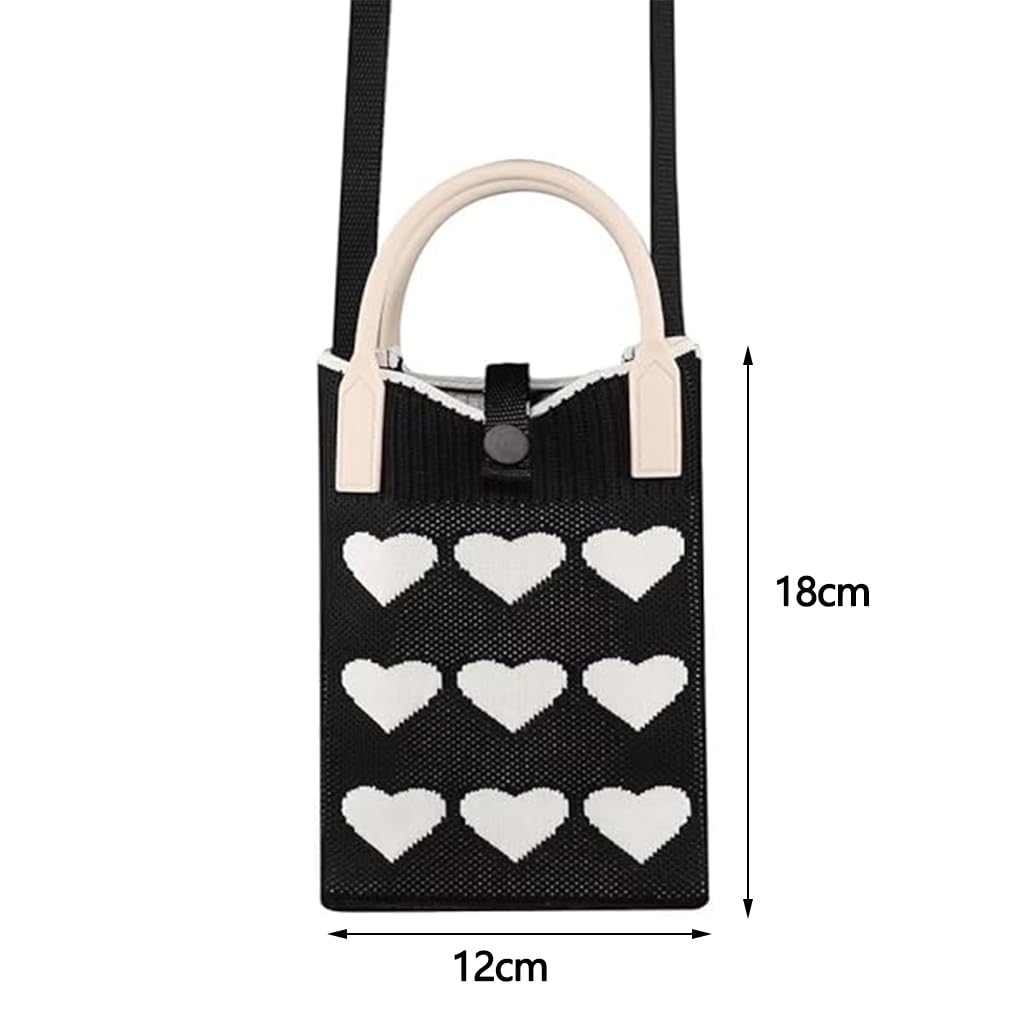 Zibuyu Fashion Phone Sling Bag for Girls with Removable Strap and Knitted Heart Pattern