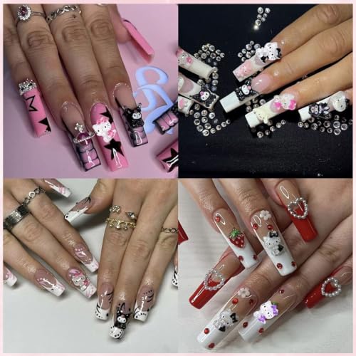 MAYCREATE® 210PCS 3D Nail Decals Flatback Charms Sanrio 7 Designs Kuromi Kitty Themed Resin Cartoon for DIY Art Handcrafts Decorations