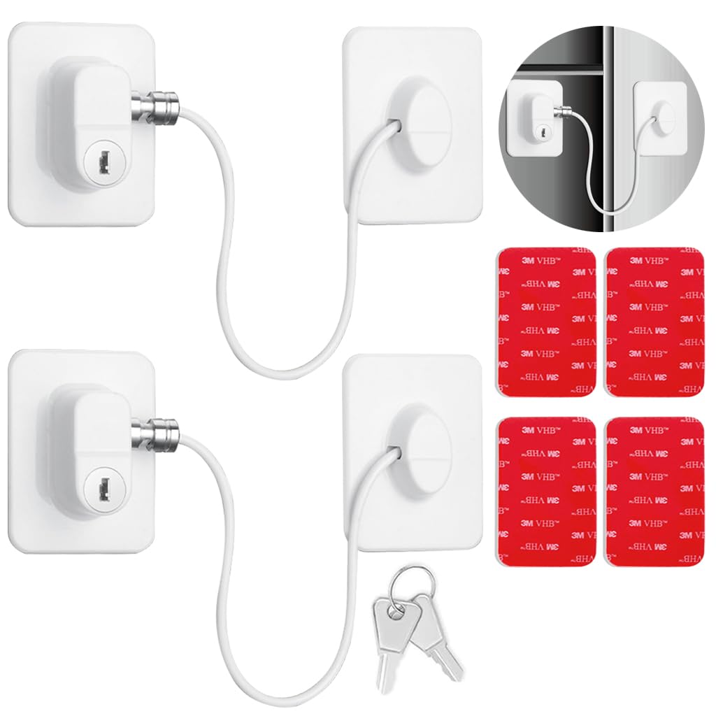 STHIRA Child Lock for Drawers and Refrigerator with Keys featuring Stainless Steel Chain | Self Adhesive 2Pcs Safety Device