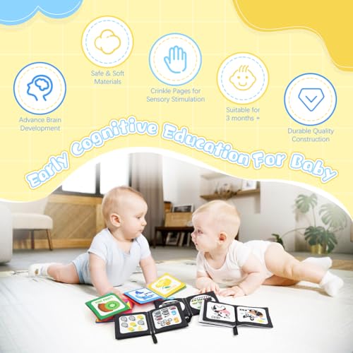 SNOWIE SOFT® 12PCS Cloth Books for Babies 0 to 3 Years Multiple Themes Sensory 6-12 Months Early Educational Activity Toys Touch Crinkle Waterproof