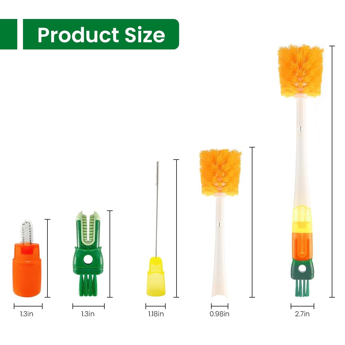SNOWIE SOFT Baby Bottle Cleaning Brush Kit 5pcs with Dual Head Design and Silicone Bristles