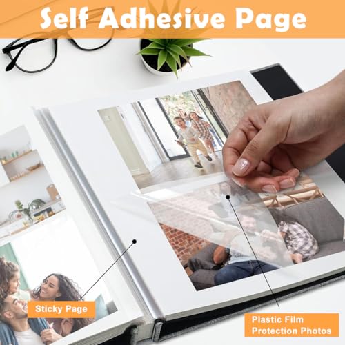 HASTHIP® Photo Album Self Adhesive Scrapbook for 4x6 5x7 8x10 Pictures Linen Cover with 40 Pages DIY Book Birthday Gifts Women Mom Family Baby Wedding Travel 11.5x10.6 Grey 2 PCS
