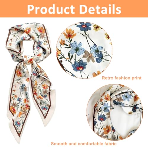 PALAY® Women Silk Scarf Fashion Floral Long Tie 59 Inch Narrow Cravats Neck for Suit Blazers Shirts Gift 2 PCS