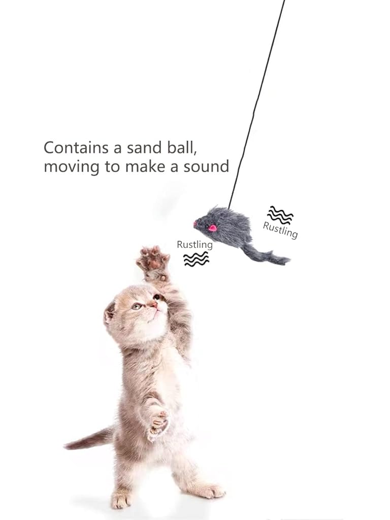 Qpets® Cat Teaser Combo – Hanging Cat Feather with Plush Mice Pendant & Suction Cup Teaser Wand, Interactive Elastic Rope Cat for Indoor Kittens, Persian Cats