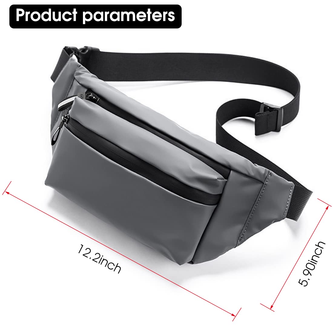 ZIBUYU Fanny Waist Bag for Men and Women Stylish Waterproof Slim Fanny Bag for Travel with Adjustable Strap Small Waist Bag for Traveling Walking Cycling Running Phones Keys Cards - Gray