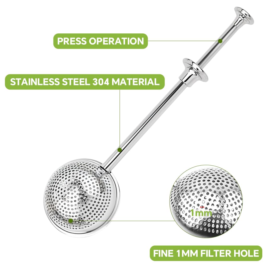 Supvox Tea Infuser for Loose Leaf Tea featuring Push Handle and 2 in Mesh Ball | 304 Stainless Steel