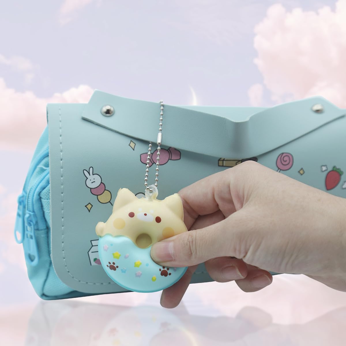Climberty Pencil Pouch for Girls with Three Layer 21×8×10 cm Design and PU Flip Cover | Blue Canvas Case for School Supplies