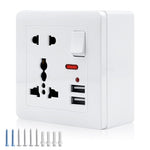 HASTHIP® 2.1A 2 USB Multi Plug Socket Switch-Control Wall Socket with Installation Box 13A-250V Charger Power Panel Receptacle 5 Outlet Switch Universal Adapter(single)