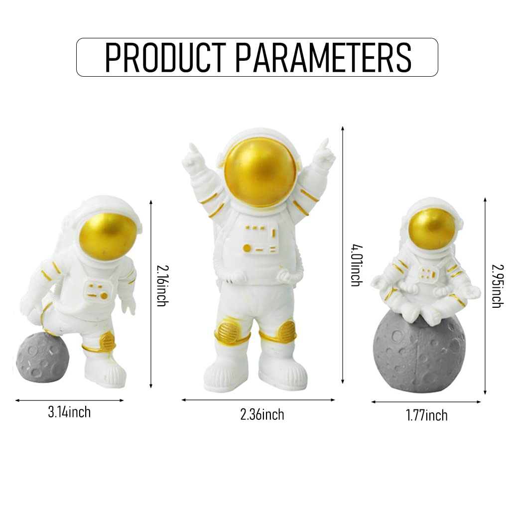 HASTHIP® 3PCS Astronauts Figures Statues Decor, Ornaments Resin Outer Space Themed Decor, Spaceman Planet Sculpture for Desktop & Tabletop Decor, Gift for Space Lovers, Gold