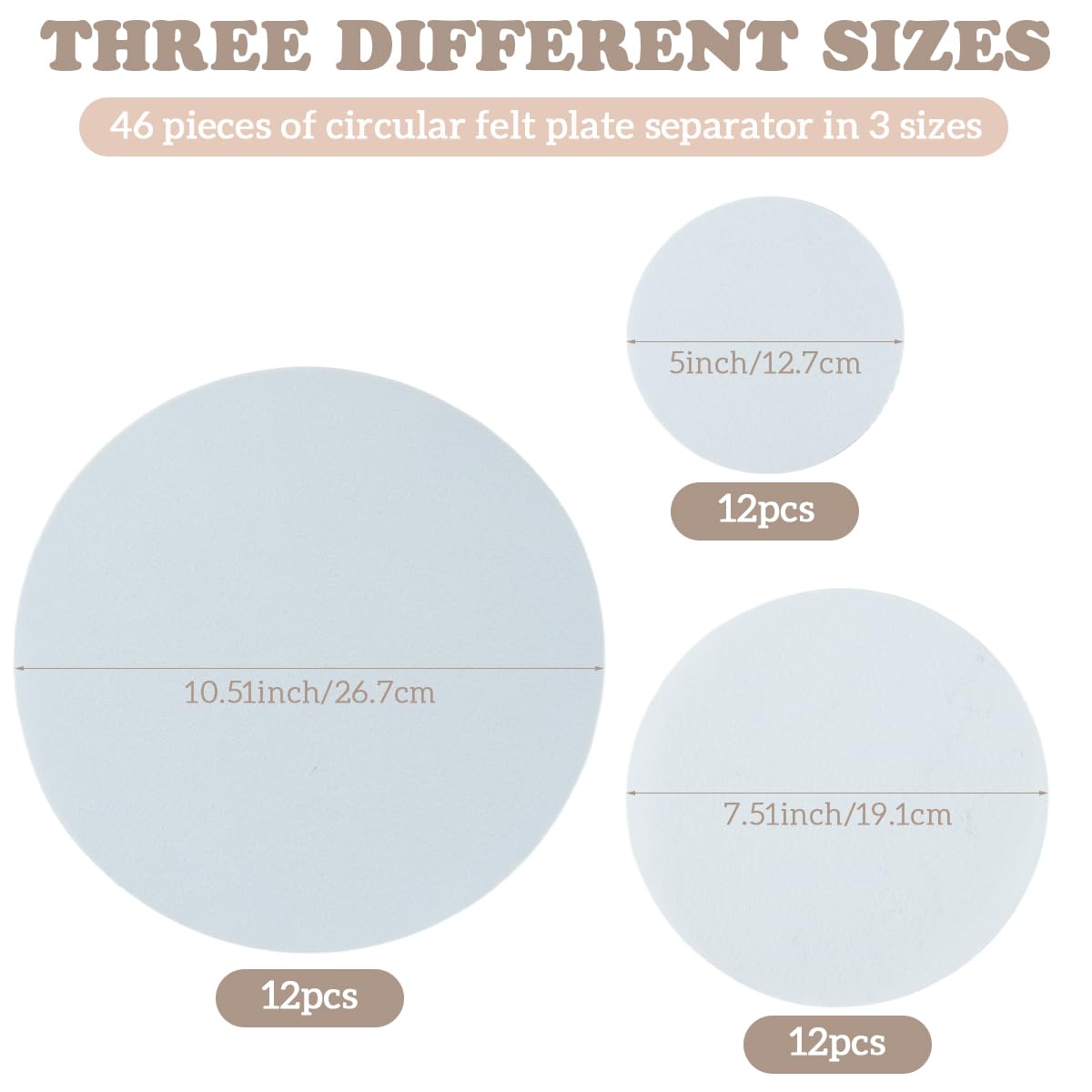 Supvox Plate Dividers for Dish Storage and Transport, 36 Pcs with Anti Scratch Felt Pads | 5 7.5 10.5 in Round White Protectors