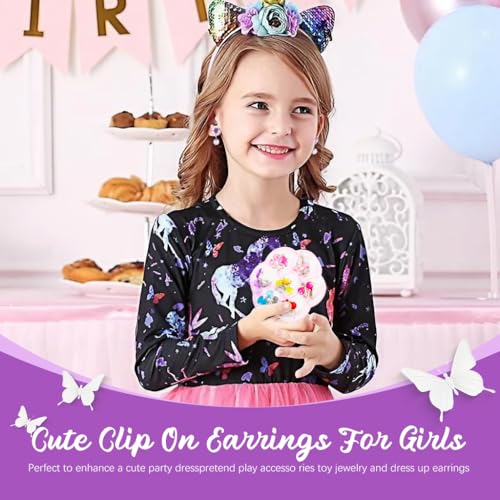 MAYCREATE® 7 Pairs Earrings for Girls Stylish Clip On Non Pierced Ears Kids Color Resin Crystal Jewelry Pretend Play Party Favor Dressing Up 2 PCS