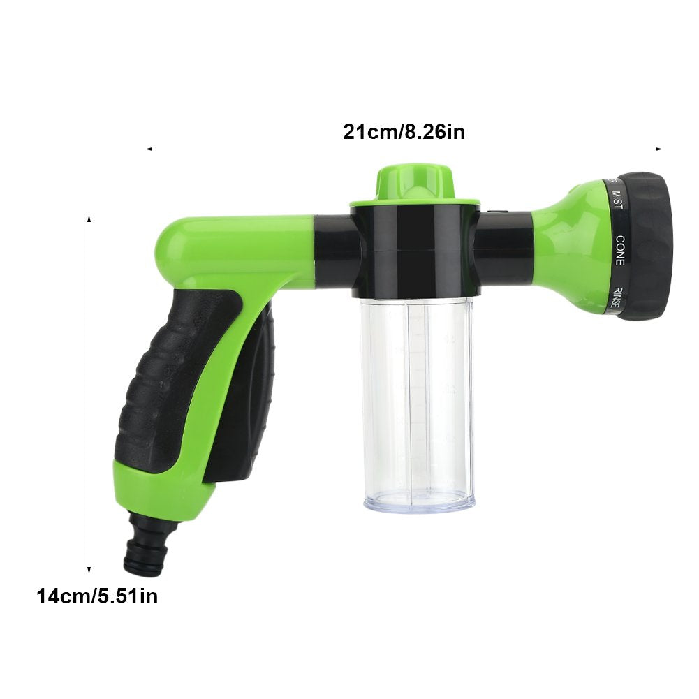 ZIBUYU Mini Foam Water Spray Gun High Pressure 8 Patterns Watering Nozzle Garden Sprayer with Soap Dispenser Foam Washer Gun for Car, Bike, Pets & Cleaning Garden Washing Spray Gun, (Green) - 1