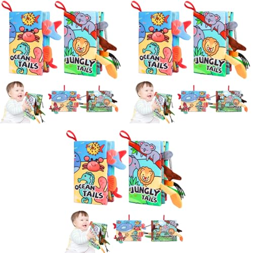SNOWIE SOFT® 6PCS Cloth Books for Babies 0 to 3 Years Sensory 6-12 Months with 3D Touch Feel High Contrast Dimensional Built in Rustling Sound Early Educational Waterproof Toy
