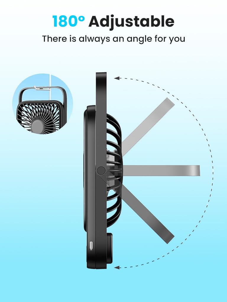 Verilux USB Fan for Desk and Travel featuring 4 Speed Control and 5000mAh Battery | Black