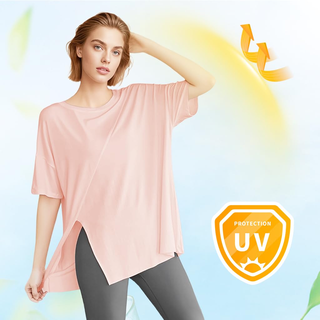 Zibuyu Womens Workout Shirt for Yoga and Gym with Side Slits | Breathable Polyester Spandex Tee