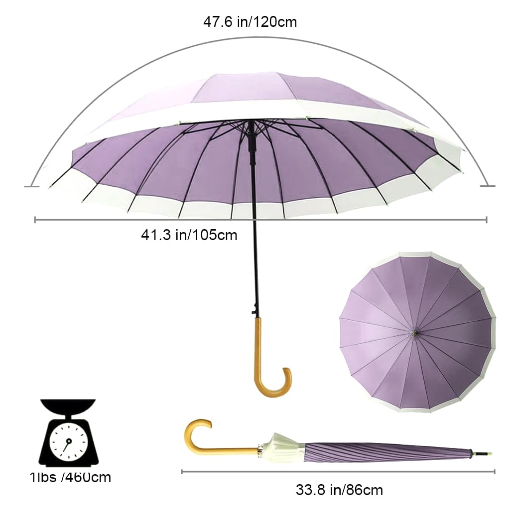 PALAY® 47in Umbrella Big Size for Women, 16 Alloy Fiber Ribs Long Stick Umbrella, Automatic Open Windproof Umbrella, UPF 50 + Japanese Umbrella for Family, Outfoor