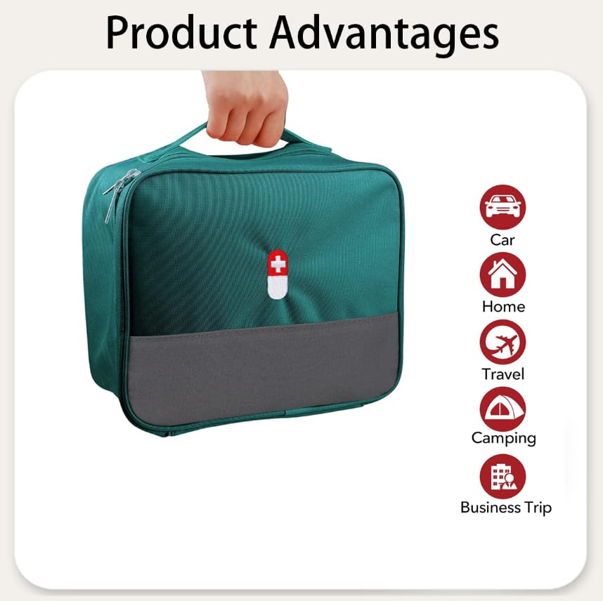 Zibuyu Medicine Organizer for Travel and Home with Dual Bag Set and Pill Compartments | Green