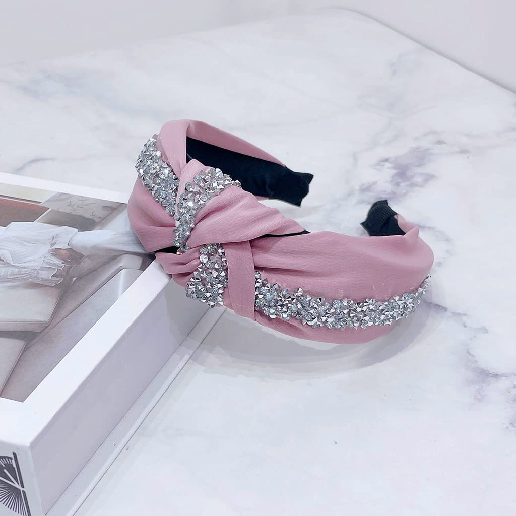 MAYCREATE Pink Knotted Headband for Women featuring Rhinestone Bow Design | Daily Hair Accessory